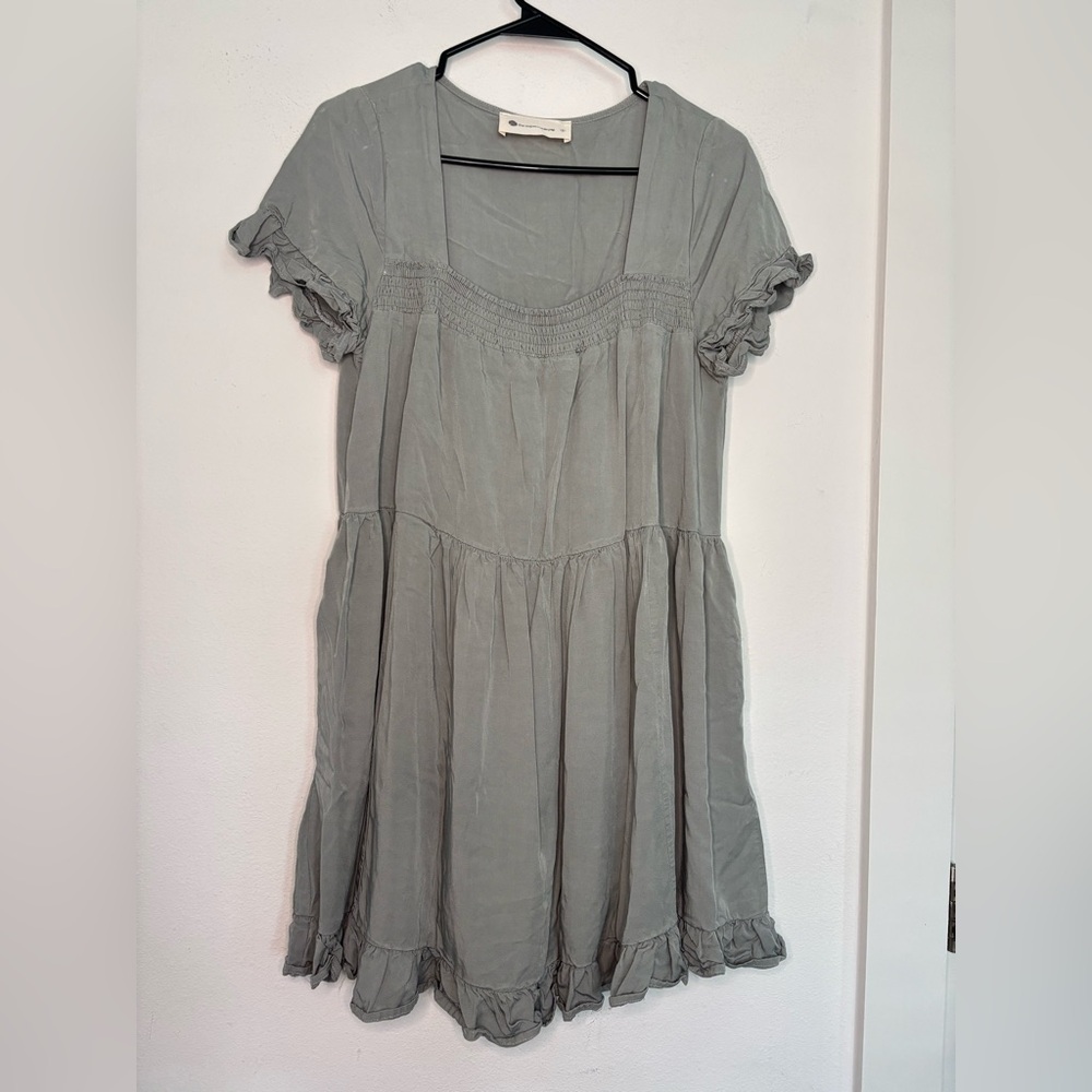 THE IMPECCABLE PIG DEEP GREY RUFFLED TIERED FLOWY MIDI DRESS SZ SMALL